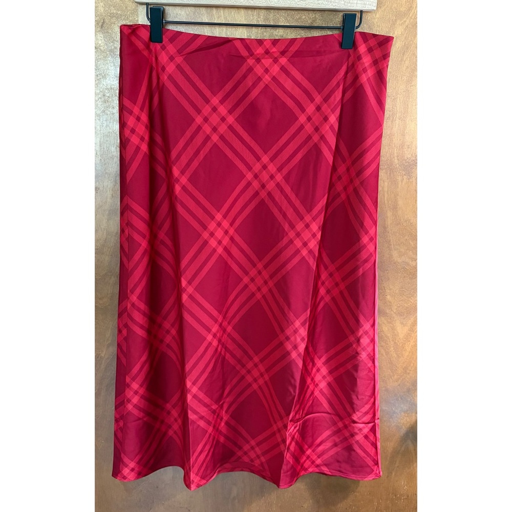 J. Crew Red Plaid Satin Midi Slip Skirt High Rise Y2K Goth Academia Preppy Punk